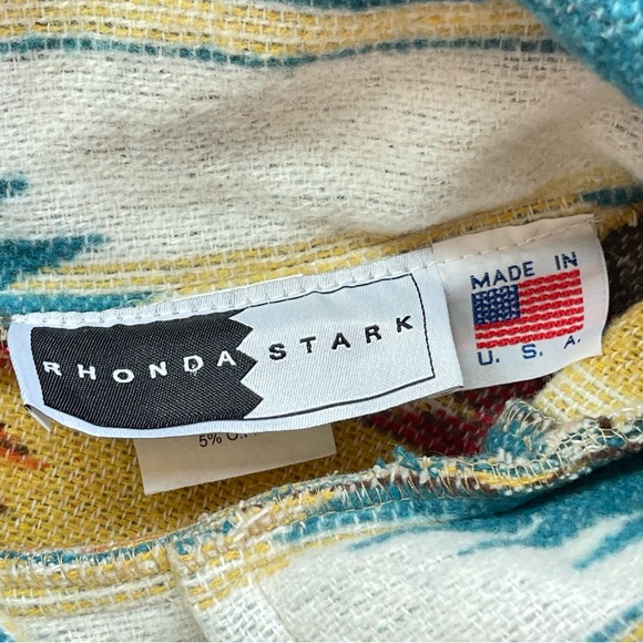 Rhonda Stark Western Southwestern Pattern Wool Blend Turtleneck Poncho Cape - Picture 9 of 13